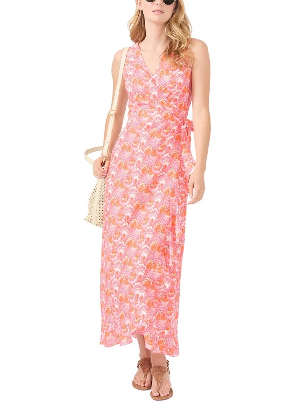 J.Mclaughlin Cerise Linen-Blend Midi‎ Wrap Dress